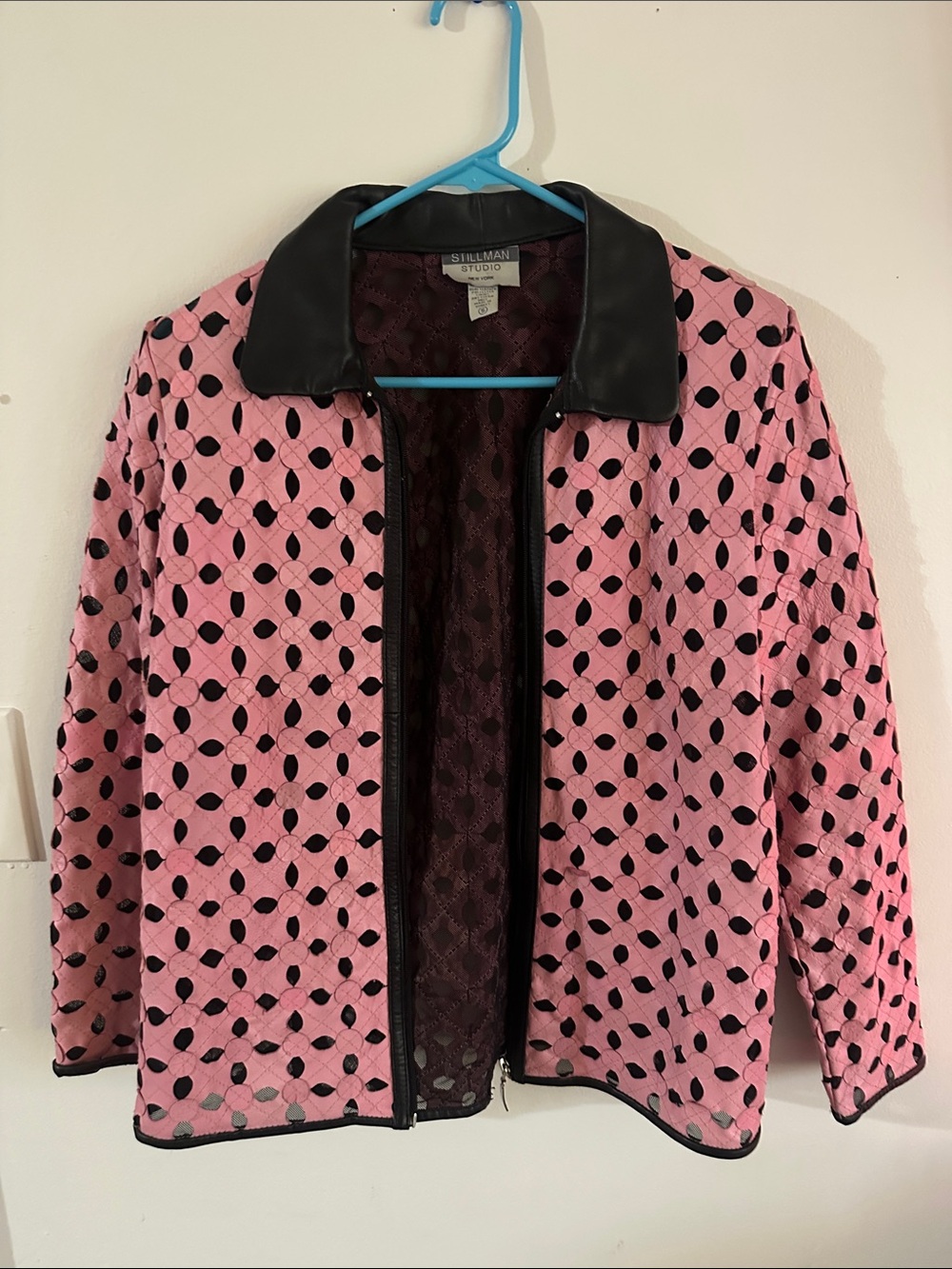 Pink & Black Quilted Jacket with Leather Trim